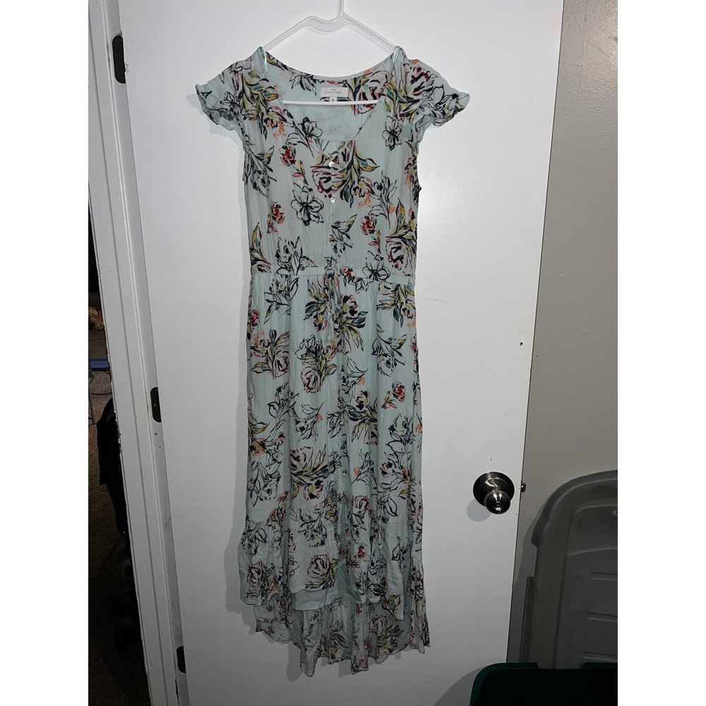 New Directions Floral High Low Midi Dress Medium Light Blue Rayon Boho Spring